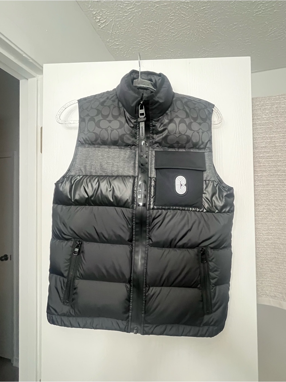 Coach Black Quilted Puffer Vest with Signature Lining